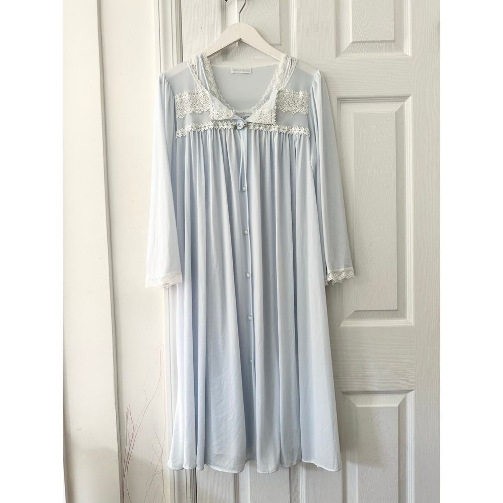 Miss Elaine Chiffon Peignor Babydoll Vintage 50s Nightgown Slip Robe Rosette S/M